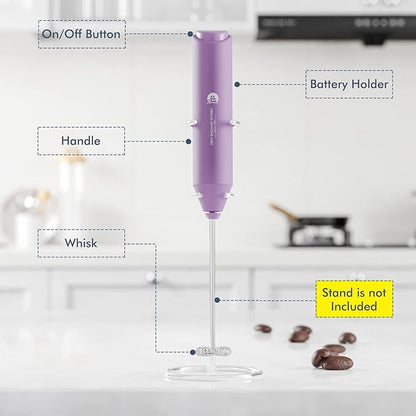 Powerful Milk Frother Handheld Foam Maker, Mini Whisk Drink Mixer for Coffee, Cappuccino, Latte, Matcha, Hot Chocolate, No Stand, Light Purple - Image 3