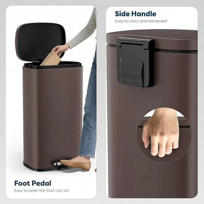 8 Gal Kitchen Trash Can, 30L Recycling or Garbage Bin, Brushed Stainless Steel Waste Basket, Soft&Quiet Close Dustbin, with Step-On Pedal, Removable Inner Bucket, for Home, Office, Living Room