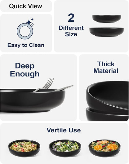 LE TAUCI Pasta Bowls 45 oz, Salad Bowls Set for Serving Soup, Pasta, Noodle, Dinner, Large Kitchen Bowl Plates, Microwave Safe - 8.5 Inch, Set of 4, Matte Black - Image 4