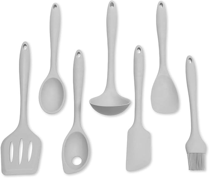 Chef Craft - Premium Silicone Kitchen Tools and Utensils Set, Non-Scratch, Withstands Temperatures up to 450°F, BPA-Free, 7 Piece Cooking Utensils Set, Gray by ChefCraft