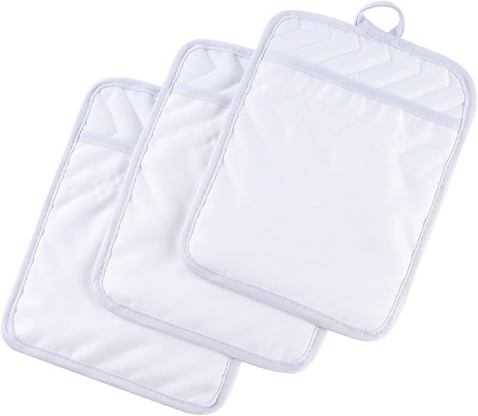 Anyi Pot Holders and Oven Mitts 7" X 9" Heat Resistant Pocket Pot Holder Set Feature of Non Slip Kitchen Hot Pad Oven Mitts, 3-Pack (White) by Unknown