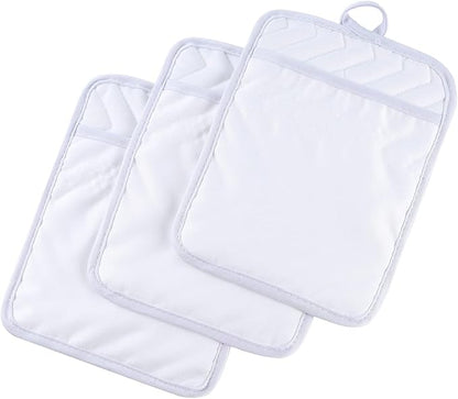Anyi Pot Holders and Oven Mitts 7" X 9" Heat Resistant Pocket Pot Holder Set Feature of Non Slip Kitchen Hot Pad Oven Mitts, 3-Pack (White) by Unknown