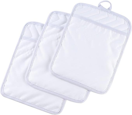 Anyi Pot Holders and Oven Mitts 7" X 9" Heat Resistant Pocket Pot Holder Set Feature of Non Slip Kitchen Hot Pad Oven Mitts, 3-Pack (White) by Unknown