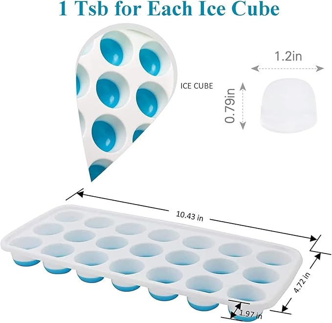 Ice Cube Trays with Lids BPA Free, 4 Pack Easy Release Silicone Ice Cube Trays for Freezer 84 Sphere Ice Tray with Stackable No Spill Lids, Dishwasher Safe, Blue & Green - Image 2