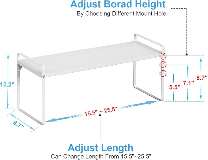 15.5 to 25.5 Inch Kitchen Cabinet Shelf Organizers, Adjustable Kitchen Counter Shelf Organizer, Set of 3 Expandable Countertop Storage Shelves, Stackable Design, 30LBS Heavy Duty, Space Saver - Image 2
