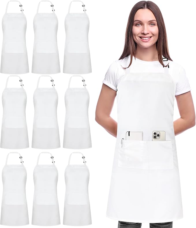 Utopia Kitchen 10 Pack Bib Apron Adjustable with 2 Pockets, Water and Oil Resistant, Cooking Kitchen Chef Apron for Women Men by UTOPIAKITCHEN