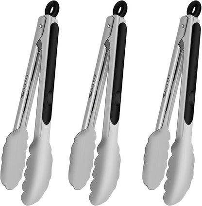 Small Cooking Tong Set of 3 - Mini 7 Inch Stainless Steel Locking Tongs, Heat Resistant to 600°F, Food Grade Kitchen Metal Tong for Food, Salad, Pasta, Steaks, Vegetables - Dishwasher Safe by Unknown