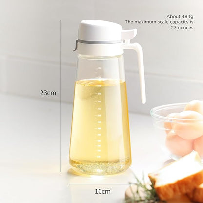 Auto Flip Glass Olive Oil Dispenser, Clear Glass Bottle with Scale, Dispenser for Kitchen, Olive Oil Cruet | 29oz