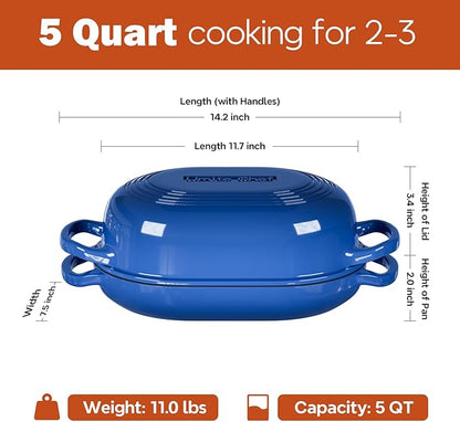 Enameled Cast Iron Dutch Oven for Bread Baking - incl. Sourdough Bread-Baking Supplies like Banneton Bread-Proofing Basket - 5QT Loaf Cast Iron Bread Oven Pan with Lid Meatloaf Pan with Lid, Sour Sough Tools, Lame(Blue） - Image 8