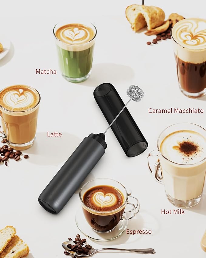 CIRCLE JOY Rechargeable Milk Frother Hanheld, Dual Coil Whisk Head Electric Coffee Frother, Portable Hand Frother Wand Drink Mixer for Matcha Lattes Cappuccino, Kitchen Gifts, Black - Image 7