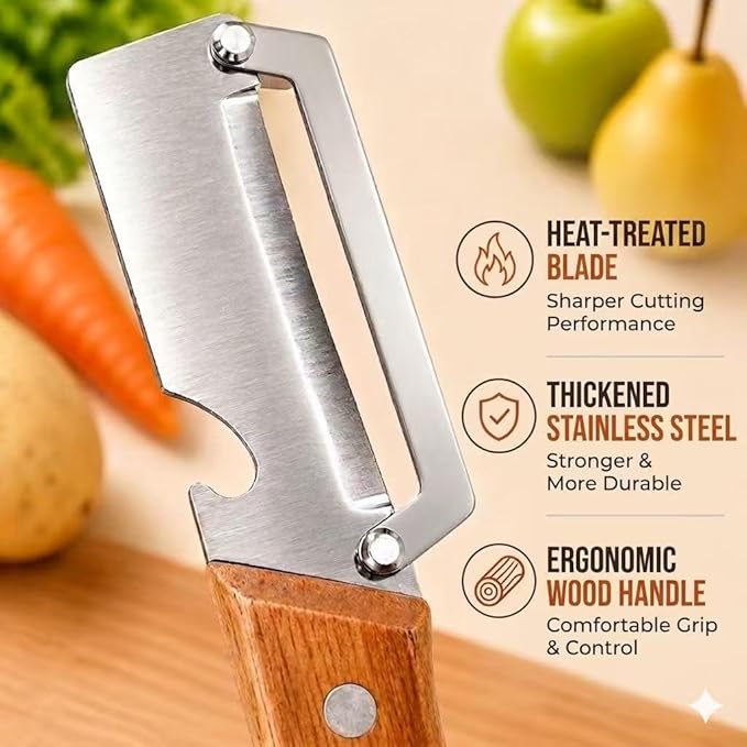 2-Pack Vegetable Peeler with Bottle Opener, Thickened Stainless Steel Wide Blade for Smooth Peeling, Wooden Handle Kitchen Peeler for Fruits & Vegetables