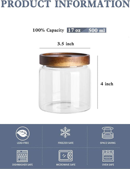 Kanwone Glass Storage Jars Set of 6, 17 Ounce Airtight Food Storage Containers with Bamboo lids, Clear Glass Canisters for Pantry, kitchen, Flour, Sugar, Tea, Coffee, Snack, Spice and Herbs - Image 2