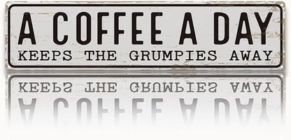 Coffee Signs Decor, A Coffee A Day Keeps the Grum Pies Away Sign, Farmhouse Wall Decor for Home, Vintage Bar or Dorm, Retro Metal Tin Sign, Decorative Metal Wall Signs 15.8x4 Inches by Unknown