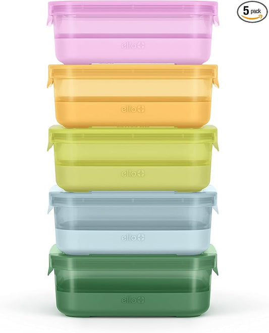 Ello Plastic 3.7 Cup Meal Prep Set 10 Pc, 5 Pack Set - BPA Free Plastic Food Storage Container with Silicone Boot and Airtight Plastic Lids, Dishwasher, Microwave, and Freezer Safe, Meadow