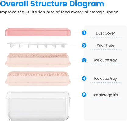 PHINOX Ice Cube Tray with Lid and Bin, Ice Trays for Freezer, Flexible Ice Cube Trays, Making 56 pcs Ice Cubes, Chilling Cocktail, Whiskey, Coffee, with 2 trays, Ice Container, Scoop&Cover, BPA Free - Image 8