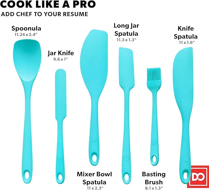 DI ORO 6-Piece Silicone Spatula Set - Rubber Kitchen Utensils for Baking, Cooking & Mixing - Heat-Resistant 600°F BPA Free Spatulas for Nonstick Cookware - Dishwasher Safe (Teal)