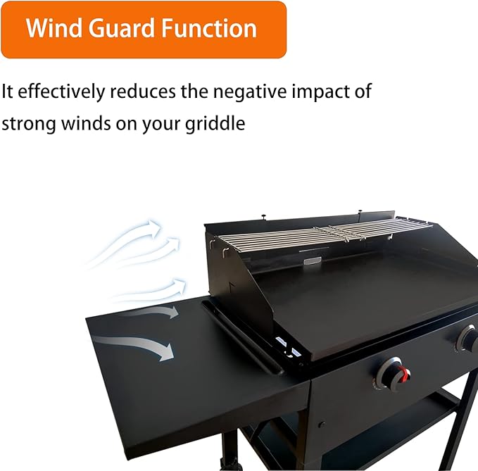 Universal Wind Screen/Guard and Griddle Warming Rack Set Fit for Griddle from 22" to 28" Without Hood, Griddle Accessories for Blackstone 22", 28" Griddle and Other Griddle with Rear Grease