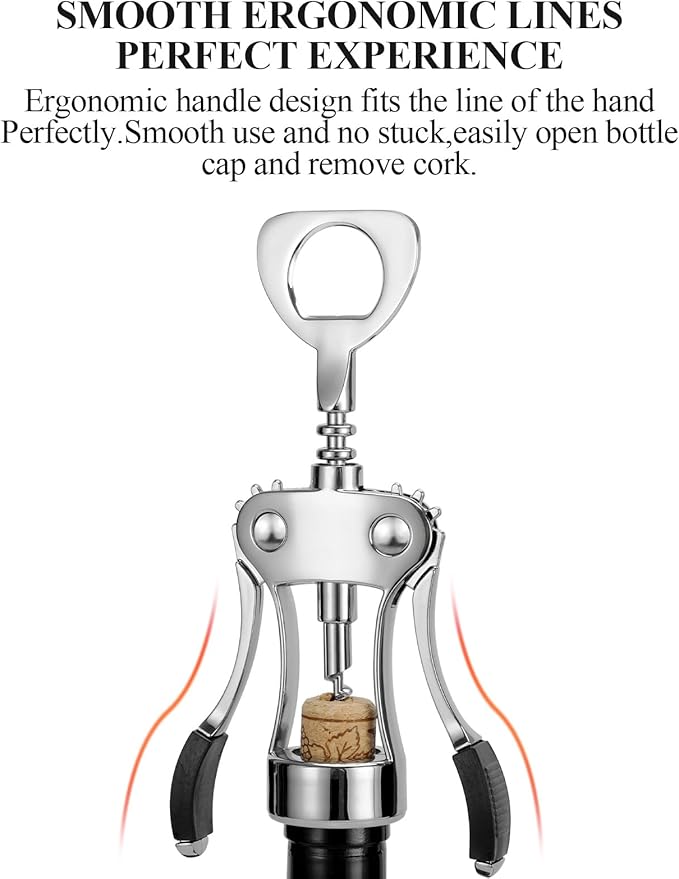 KORCCI Wine Opener, Heavy-Duty Zinc Alloy Wing Corkscrew, Premium Beer Bottle Opener, Multifunctional Wine Accessories with Ergonomic Handle and Sharp Screw, for Kitchen, Bar, Restaurant (2PCS) - Image 4