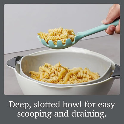 Tovolo Pasta Claw Spaghetti Spoon Scoop Aqua Seafoam Green Silicone Pasta Spoon with Teeth, BPA Free Silicone Pasta Fork for Serving Spaghetti Linguine and Noodles, Heat Safe Pasta Serving Spoon