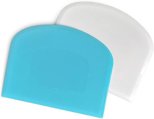 ALLTOP Bowl Spatula & Bench Scraper,Flexible Plastic Multipurpose Kitchen Pastry Cutter Tool,Food Scrappers for Bread Dough Baking Cake Fondant Icing,Set of 2 Pieces - White&Blue by ALLTOP