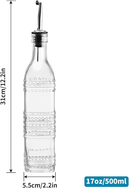 MDLUU Oil and Vinegar Dispenser Set, 17oz Clear Glass Olive Oil Bottles, Kitchen Vinegar Decanters with 3 Spouts, 3 Plugs, 1 Funnel, Pack of 3 - Image 2