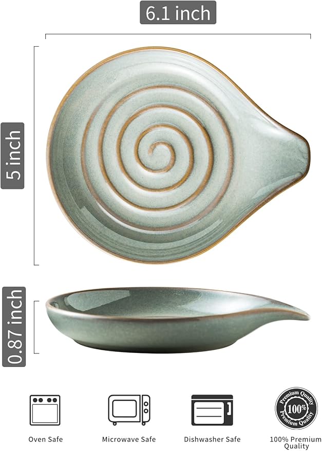 LAUCHUH Spoon Rest, 5" Large Spoon Holder for Stove Top Ceramic Spoon Rest, Heat-Resistant Spatula Rest for Mother's Day, Ladle, Coffee Spoons, Cooking Spoons, Spatula, Tongs, Reactive Gray