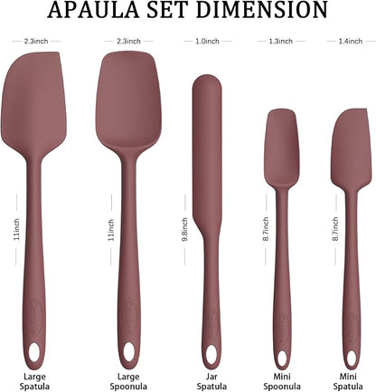 Coukre Silicone Spatula Set of 5,High Temperature Resistant, Food Grade Silicone, Dishwasher Safe, for Baking, Cooking (Pure Wine) - Image 2