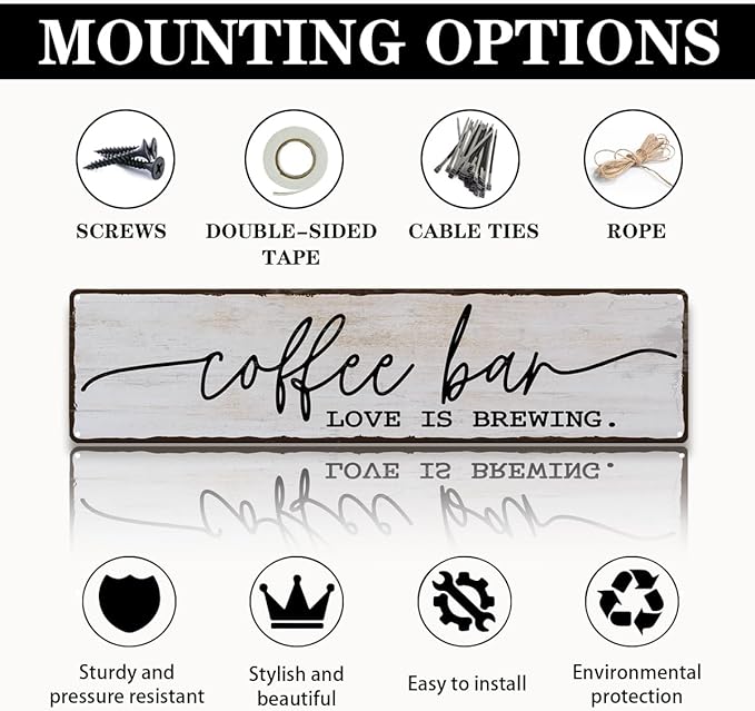 Coffee Bar Sign, Love is Brewing Signs, Retro Metal Tin Sign, Vintage Coffees Wall Art, Decorations for Kitchen, Cafe, Coffee Station, Home Bar, Decorative Metal Wall Signs 15.8x4 Inches - Image 3