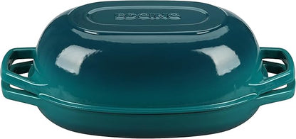 EDGING CASTING Enameled Cast Iron Oval Dutch Oven Pot with Lid, Dutch Oven for Sourdough Bread Baking, Bread Oven, Bread Dutch Oven, Oval Bread Pan, 5qt, Darkcyan
