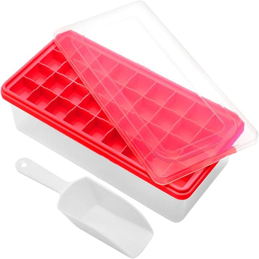 Silicone Ice Cube Tray with Leak-Proof Lid & Storage Bin for Freezer – BPA-Free 36-Piece Nugget Ice Molds, Spill-Resistant Cover & Ice Scoop Container Cover by CZWLHG