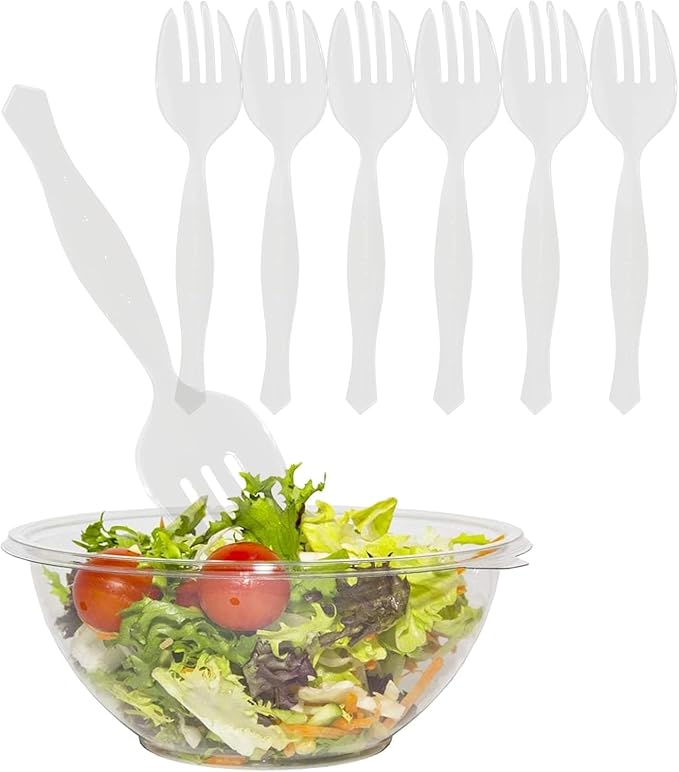 PARTY BARGAINS Disposable Clear Plastic Serving Forks 8.75 Inch – Heavy Duty Clear Plastic Forks for Parties, Catering, Weddings, Events – 6 Count