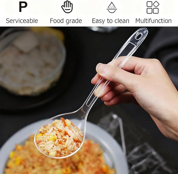 Large Plastic Serving Spoons,Disposable Heavy Duty Serving Spoons,Long Handle Scoop Soup Rice Ladle for Party Catering Buffet Restaurant,20 Pieces (Clear Colander) - Image 5