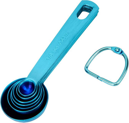 Measuring Spoons, SUS304 Stainless Steel Measuring Cups Set of 7 Piece： 1Tbsp&1/2Tbsp,1tsp,3/4tsp,1/2tsp,1/4tsp,1/8tsp Teaspoon Coffee Scoop Tablespoon for Dry and Liquid Ingredients, Blue - Image 2