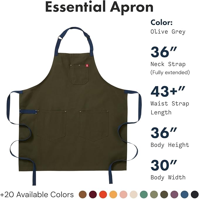 hedley & bennett Essential Apron - Professional Chef Apron with Pockets & Adjustable Bib Strap for Cooking & Grilling