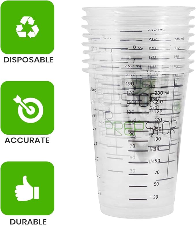 Disposable Measuring Cups for Resin - Pack of 20 8oz Clear Plastic Measuring Cup for Epoxy Resin, Stain, Paint Mixing - Half Pint Reusable Multipurpose Mixing Cups for Cooking and Baking - Image 7