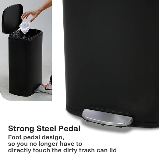 50 Liter / 13 Gallon Kitchen Trash Can with Lid, Stainless Steel Foot Pedal and Plastic Inner Bucket, Fingerprint-Resistant Soft Close Lid Garbage Can, Odor Proof Hygienic, Black, Gallom - Image 4