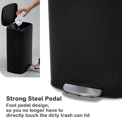 50 Liter / 13 Gallon Kitchen Trash Can with Lid, Stainless Steel Foot Pedal and Plastic Inner Bucket, Fingerprint-Resistant Soft Close Lid Garbage Can, Odor Proof Hygienic, Black, Gallom - Image 4