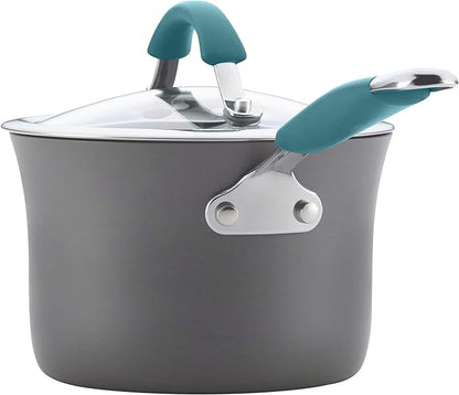 Rachael Ray Cucina Hard Anodized Nonstick Sauce Pan/Saucepan with Lid, 3 Quart, Blue