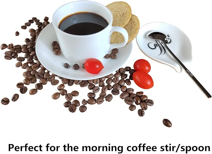 Coffee Spoon Rest, Small Ceramic Coffee Spoon Holder, Porcelain Spoon Holder, Ceramic Spoon Rest for Tablespoon,Teaspoon,Bar Spoon,Coffee Bar Accessories (Spoon Rest+Sliver Spoon) - Image 2