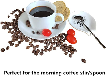 Coffee Spoon Rest, Small Ceramic Coffee Spoon Holder, Porcelain Spoon Holder, Ceramic Spoon Rest for Tablespoon,Teaspoon,Bar Spoon,Coffee Bar Accessories (Spoon Rest+Sliver Spoon) - Image 2