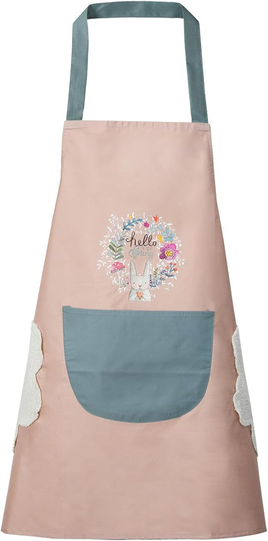 DILLMAN Women Kitchen Apron with Hand Wipe Pockets，Big Pocket,Hand-wiping, Waterproof for Cooking Baking