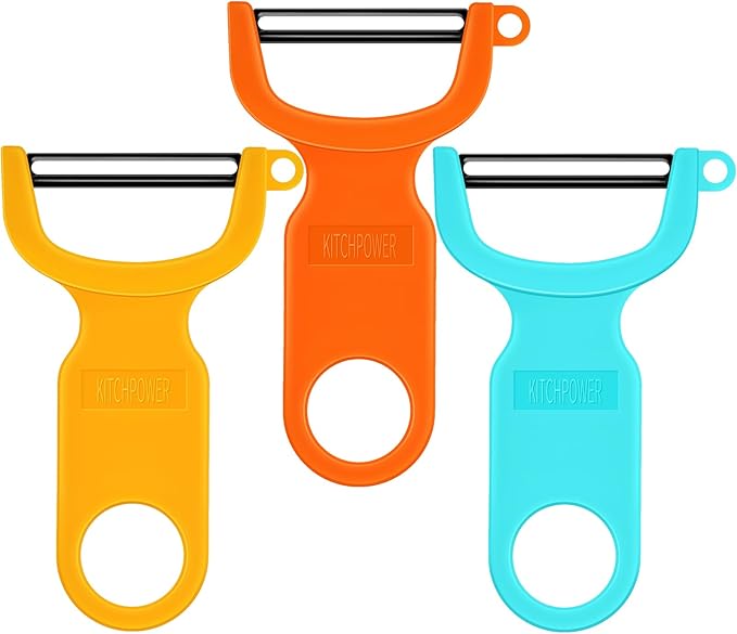 Original Vegetable Peeler, Potato Peelers for kitchen Carbon Steel Blade 3-Pack Orange/Blue/Yellow by KITCHPOWER