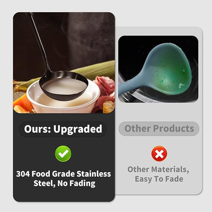 Newness Soup Ladle, [Rustproof, Heat Resistance, Integral Forming] Durable 304 Stainless Steel Soup Spoon with Vacuum Ergonomic Round Handle, Cooking Spoon for Kitchen, 13.7 Inches, Black - Image 2