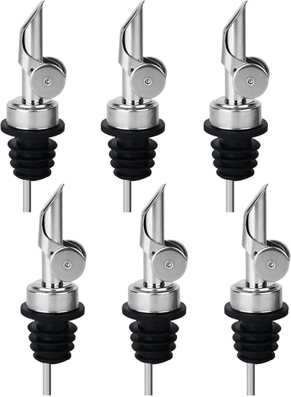 6PCS Liquor Bottle Pourers, Auto Flip Olive Oil Dispenser Spout, Weighted Stainless Steel Alcohol Pourer Spouts, Olive Oil Spout Suitable for About 3/4" Bottle Mouth