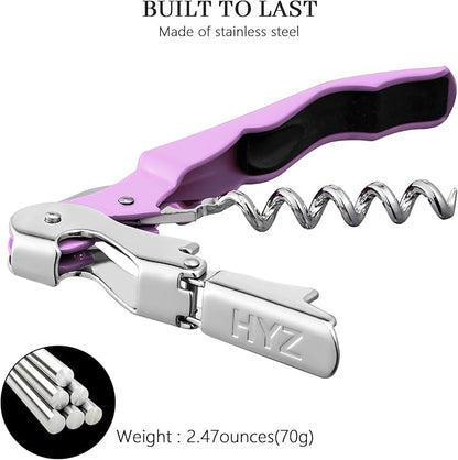 HYZ 2-Pack Wine Opener Waiter Corkscrew, Professional Wine Key for Servers, Bartender with Foil Cutter, Manual Wine Bottle Opener Double Hinged (Light Purple) - Image 6