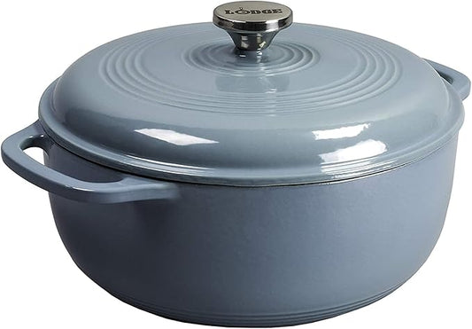 Lodge Essential Enamel Cast Iron Dutch Oven with Lid - Oven-Safe Enamel Cookware up to 500° F - Heat-Retaining Braising & Roasting Pot - Non-Toxic Cookware - 7.5 Quart, Storm Blue by Lodge