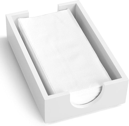 Napkin Holder for Bathroom, Wooden Guest Towel Holder Tray for Bathroom, Disposable Paper Hand Towel Holder for Bathroom Accessories, Dinner Napkin Holder for Kitchen Table Party, White