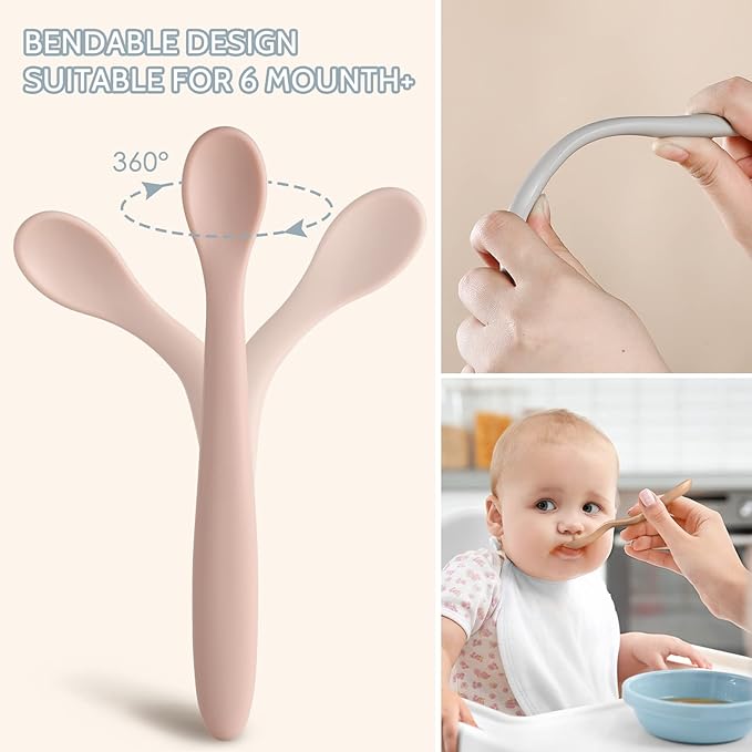 Silicone Baby Feeding Spoons, First Stage Baby Infant Spoons, Soft-Tip Easy on Gums I Training Spoon Self Feeding, Dishwasher & Boil-proof, 6 Pack - Image 4