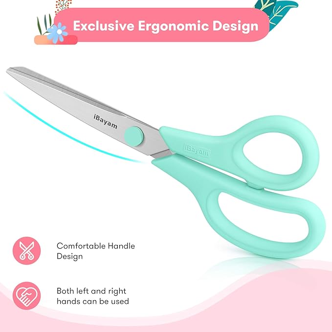 Scissors, iBayam 8" All Purpose Scissors Bulk 3-Pack, Ultra Sharp 2.5mm Thick Blade Shears Comfort-Grip for Office Desk Accessories Sewing Fabric Home Craft School Supplies, Right/Left Handed - Image 3