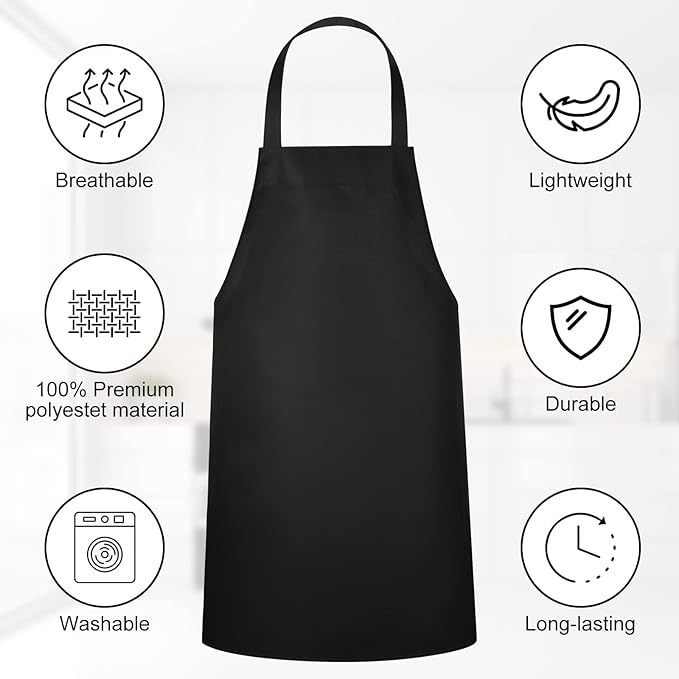 Foaincore Bib Aprons, Unisex Apron No Pocket Bulk Machine Washable Plain Aprons for Women Men Chef Kitchen Drawing - Image 3